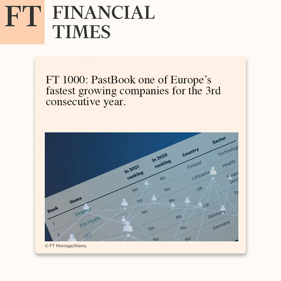 PastBook named as one of Europe's Fastest Growing Companies, for the